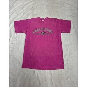Vtg Pink Single Stitch Hollywood Los Angeles California Graphic T-Shirt Size L